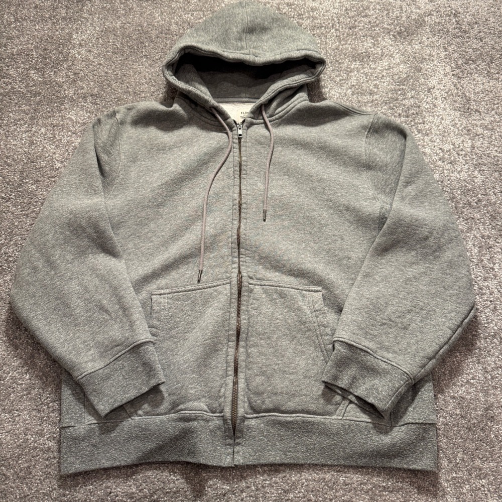 Flint and Tinder Hoodie Mens L Gray Cotton 10 Year Full Zip Huckberry USA Work